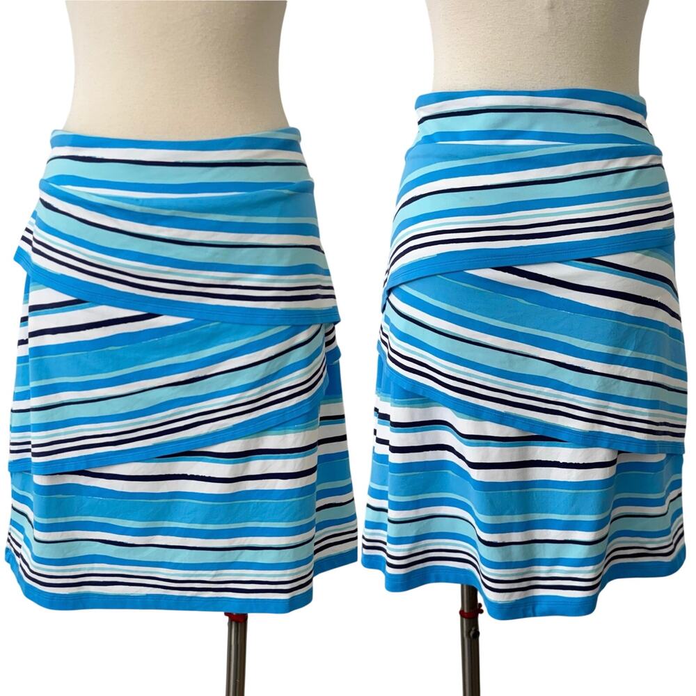 J. McLaughlin Nicola Catalina Cloth Tiered Skirt Blue White Striped | L